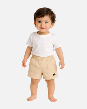 BloomUp Kids Off-White Elastic Waist Shorts with Front Pockets