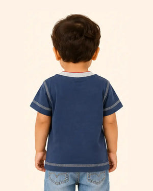 BloomUp Navy Blue Space Rocket Graphic Kids T-Shirt – Soft Cotton Fun Summer Wear for Boys