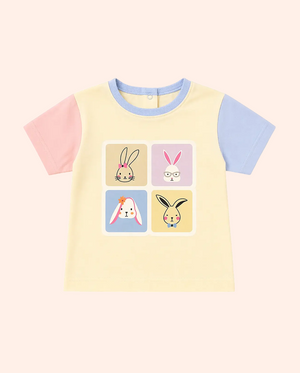 Butter Yellow Cartoon Graphic Kids T-Shirt – Soft Cotton Multi-Color Sleeve Summer Wear for Girls BloomUp