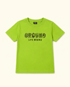 Green Front & Back Graphic Kids T-Shirt – City Print Cotton Summer Wear for Boys BloomUp