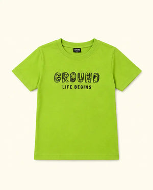 BloomUp Green Front & Back Graphic Kids T-Shirt – City Print Cotton Summer Wear for Boys