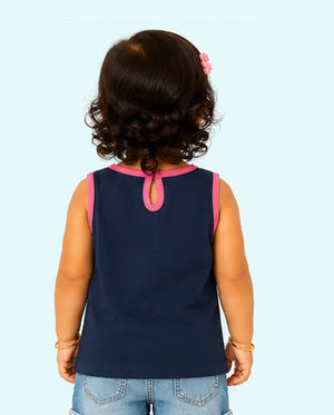 BloomUp Navy Blue Love Graphic Sleeveless Top for Girls – Soft Cotton Summer Wear Kids Tank Top