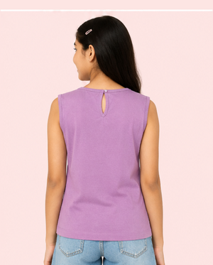 Lavender Floral Butterfly Graphic Sleeveless Top for Girls – Soft Cotton Summer Wear Kids Tank Top BloomUp