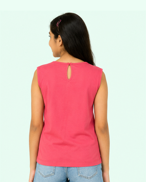 Pink Strong Floral Graphic Sleeveless Top for Girls – Soft Cotton Summer Wear Kids Tank Top BloomUp