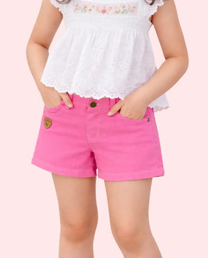 BloomUp Girls Solid Pink Denim Shorts with Button Closure