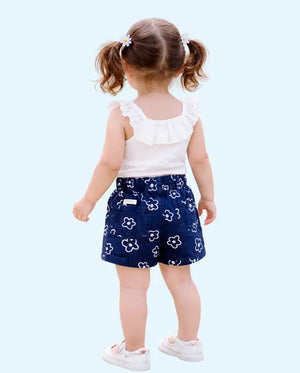 Bloomup Baby Girl Navy Blue Floral Print Shorts with Elastic Waistband Bloom Up