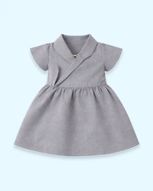 Bloomup BUG-8414 Grey Baby Girl Dress – Stylish and Comfortable Baby Dress with Wrap Design Bloom Up