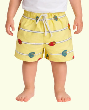 Spark up Kids Yellow Printed Cotton Shorts | Drawstring Summer Casual Shorts for Boys Spark