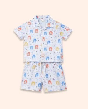 Bloomup Baby Boys Cartoon Bear Printed Co-Ord Set – Soft Cotton Half Sleeve Shirt & Shorts Set for Toddlers Bloom Up
