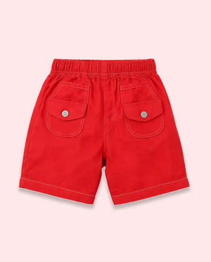 Spark Kids Red Cotton Cargo Shorts with Bear Patch | Comfortable Casual Summer Shorts for Boys Spark