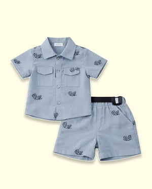 Bloomup Baby Boys Grey Printed Shirt & Shorts Set Bloom Up