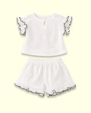 Bloomup Baby Girls Cream Ruffle Top & Shorts Set – Soft Summer Co-Ord Outfit Bloom Up