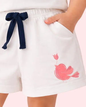 Spark Kids White Cotton Shorts with Bird Print | Soft Drawstring Summer Shorts for Boys & Girls | Lightweight Casual Kids Wear Spark