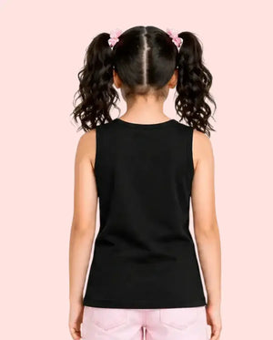BloomUp Black Lovely Floral Bow Sleeveless Top for Girls – Soft Cotton Summer Wear Kids Tank Top