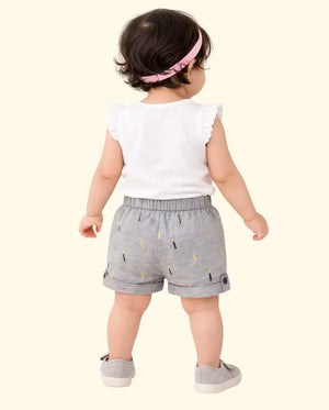 Bloomup Kids Graphic Shorts - Grey with Yellow and Black Embroidered Design Bloom Up