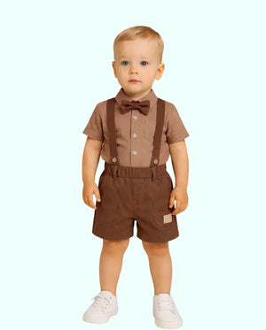 Bloomup Baby Boy Formal Cotton Suspender Shorts Set with Bow Tie – Elegant Party Wear Outfit Bloom Up