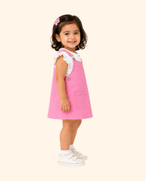 Baby Girls Pink Checkered Pinafore Dress Set with Ruffle Sleeve Top BloomUp