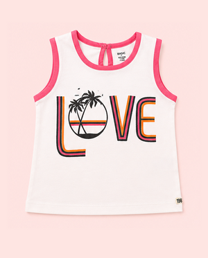 White Love Graphic Sleeveless Top for Girls – Soft Cotton Summer Wear Kids Tank Top BloomUp