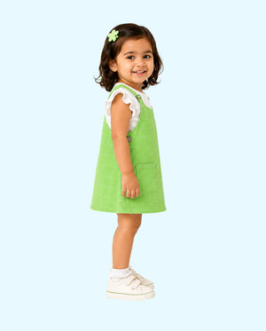 Baby Girls Lime Green Pinafore Dress Set with White Full Sleeve Top BloomUp