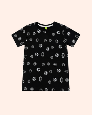 Black All-Over Printed Kids T-Shirt – Soft Cotton Casual Summer Wear for Boys BloomUp