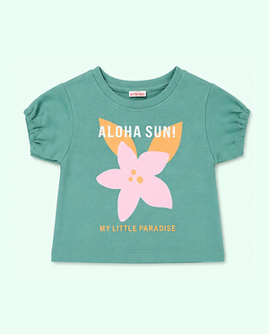 Green Aloha Fun Floral Kids T-Shirt – Soft Cotton Summer Wear Girls Casual Top BloomUp
