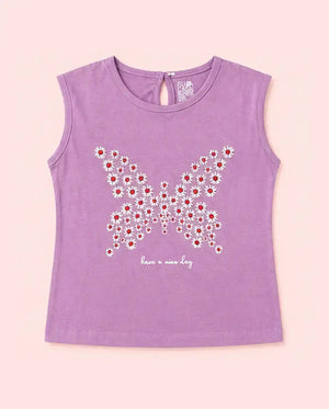 BloomUp Lavender Floral Butterfly Graphic Sleeveless Top for Girls – Soft Cotton Summer Wear Kids Tank Top