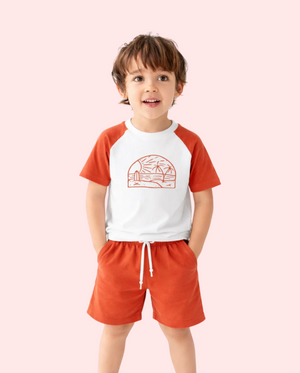 Rust Raglan Sleeve Kids Co-ord Set – Soft Cotton T-Shirt & Shorts Summer Wear for Boys BloomUp