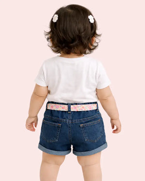 Bloomup BUG-8332 Baby Girls Denim Shorts with Floral Belt & Butterfly Print Bloom Up