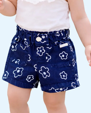 Bloomup Baby Girl Navy Blue Floral Print Shorts with Elastic Waistband Bloom Up