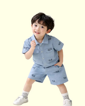 Bloomup Baby Boys Grey Printed Shirt & Shorts Set Bloom Up