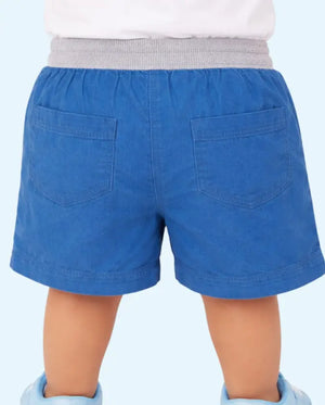 Spark Kids Teal Blue Cotton Cargo Shorts | Elastic Waist Drawstring Casual Summer Shorts for Boys Spark