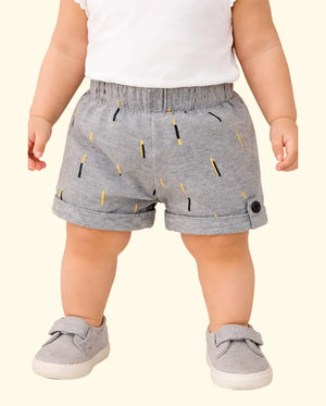 Bloomup Kids Graphic Shorts - Grey with Yellow and Black Embroidered Design Bloom Up