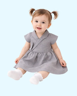 Bloomup BUG-8414 Grey Baby Girl Dress – Stylish and Comfortable Baby Dress with Wrap Design Bloom Up