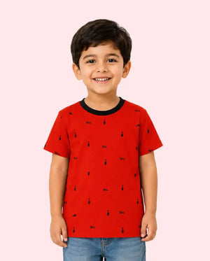 BloomUp Red NYC Micro Print Kids T-Shirt – Soft Cotton Casual Summer Wear for Boys