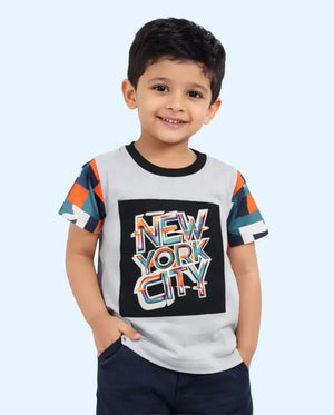 BloomUp Grey “New York City” Graphic Kids T-Shirt – Soft Cotton Trendy Summer Wear for Boys