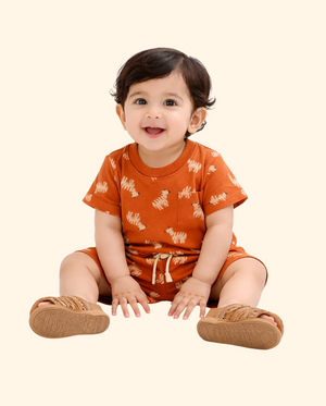 Orange Zebra Print T-Shirt & Shorts Set – Cotton Kids Summer Outfit BloomUp