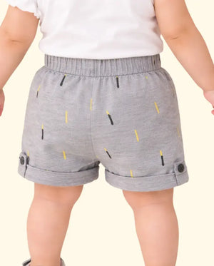 Bloomup Kids Graphic Shorts - Grey with Yellow and Black Embroidered Design Bloom Up