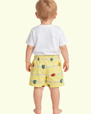 Spark up Kids Yellow Printed Cotton Shorts | Drawstring Summer Casual Shorts for Boys Spark