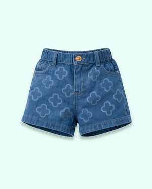 Bloomup Baby Girl Navy Blue Floral Print Shorts with Elastic Waistband Bloom Up