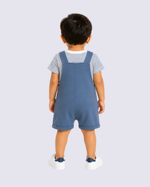 Baby Sky Blue Bear Dungaree Romper Set with Striped T-Shirt BloomUp