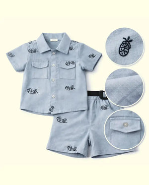 Bloomup Baby Boys Grey Printed Shirt & Shorts Set Bloom Up