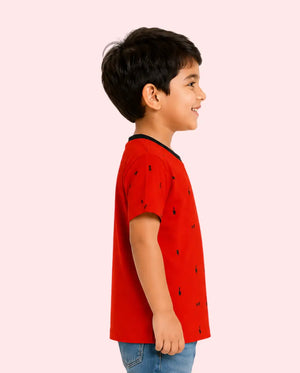 BloomUp Red NYC Micro Print Kids T-Shirt – Soft Cotton Casual Summer Wear for Boys