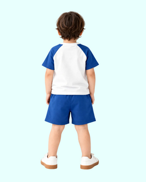 Blue Raglan Sleeve Kids Co-ord Set – Soft Cotton T-Shirt & Shorts Summer Wear for Boys BloomUp