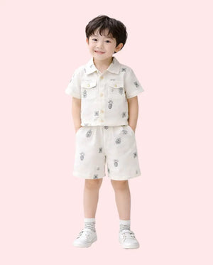 Bloomup Baby Boys Grey Printed Shirt & Shorts Set Bloom Up
