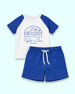 Blue Raglan Sleeve Kids Co-ord Set – Soft Cotton T-Shirt & Shorts Summer Wear for Boys BloomUp