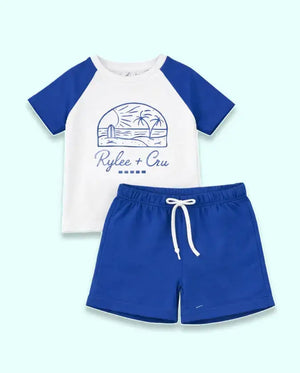 BloomUp Blue Raglan Sleeve Kids Co-ord Set – Soft Cotton T-Shirt & Shorts Summer Wear for Boys