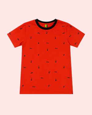 Red NYC Micro Print Kids T-Shirt – Soft Cotton Casual Summer Wear for Boys BloomUp