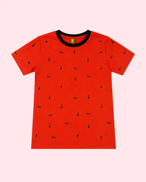 BloomUp Red NYC Micro Print Kids T-Shirt – Soft Cotton Casual Summer Wear for Boys