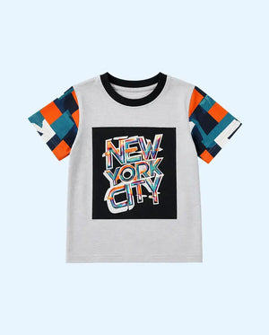 BloomUp Grey “New York City” Graphic Kids T-Shirt – Soft Cotton Trendy Summer Wear for Boys