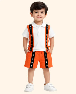 BloomUp Orange Polo T-Shirt & Shorts Co-ord Set for Boys – Soft Cotton Summer Wear Kids Outfit
